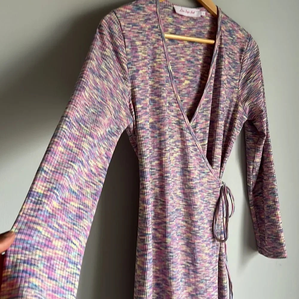 Lisa Says Gah Lucille Long Sleeve Wrap Midi Dress in Berry - Picture 8 of 13